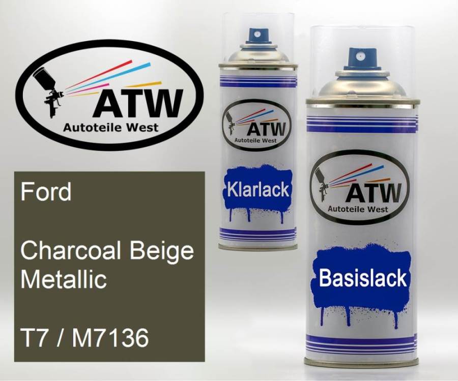 Ford, Charcoal Beige Metallic, T7 / M7136: 400ml Sprühdose + 400ml Klarlack - Set, von ATW Autoteile West.